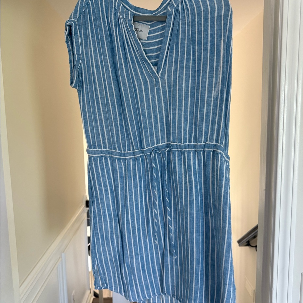 Rails Blue and White Striped V-Neck Dress
